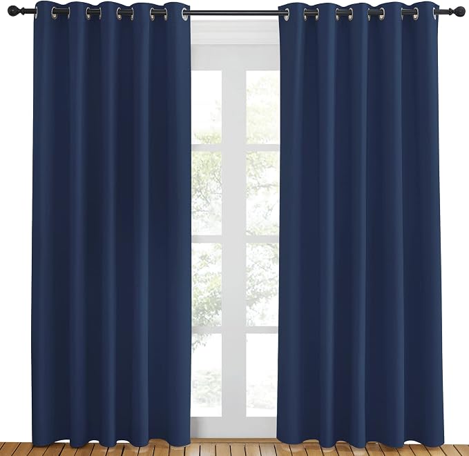 NICETOWN Blackout Navy Curtain Drape for Windows 84" Long - Room Darkening Energy Saving Thermal Insulated Solid Grommet Window Treatment for Living Room (Navy, 1 Panel, 66 by 84-Inch)
