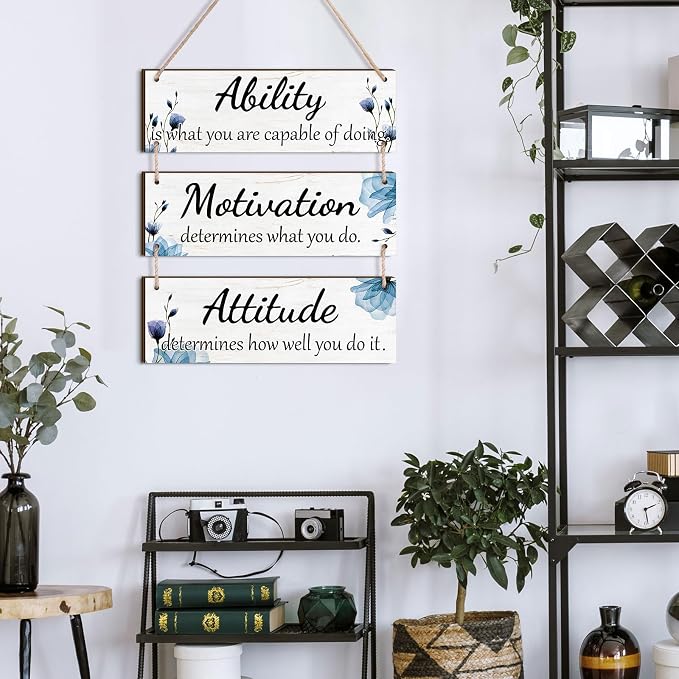 Jetec Office Wall Decor Sign Inspirational Motivational Plaques with Sayings Rustic Wooden Hangings Ability Sign for Coworker Holiday Gift Office Home Artwork Decoration(Blue)