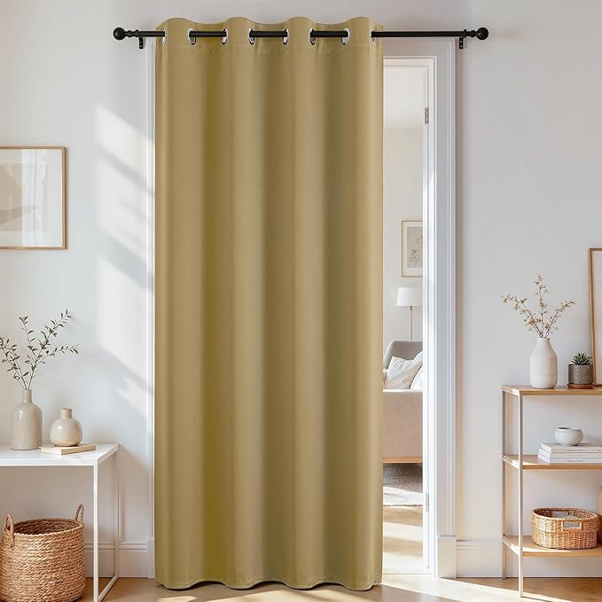 Joydeco Blackout Door Curtain for Doorway Privacy 78 Inches Long, Grommet Closet Curtain for Open Closet, Room Divider for Bedroom Living Room (Beige, 40Wx78L, 1 Panel)