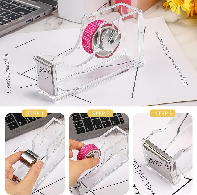 6 Pieces Clear Office Desk Accessories for Student Back to School Office Supplies Include Acrylic Tape Dispenser, Notepad Holder, Stapler, Pen Holder, Staple Remover for Student Teacher