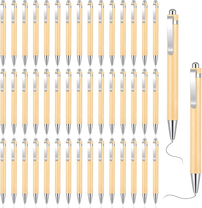 100 Pcs Bamboo Pens Bulk, Wooden Retractable Ballpoint Pens with Engraving for Customizable Gifts, Office Supplies and Writing