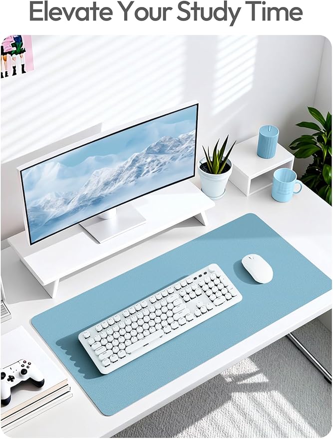 YSAGi Leather Desk Protector, Office Mat, Large Mouse Mat, Non-Slip PU Leather Blotter, Laptop Desk Mat, Waterproof Writing Pad for Office and Home(Sea Blue, 42" x 17.2")