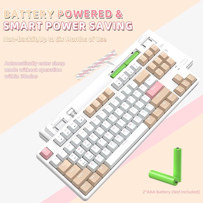A.JAZZ Wireless Mechanical Keyboard, 87 Keys TKL Hot Swappable Bluetooth Gaming Keyboard, Dual Mode BT5.0/2.4G with Detachable Frame, USB Hub OEM Keycaps Custom Keyboard for Office Gaming(Blue Switch)