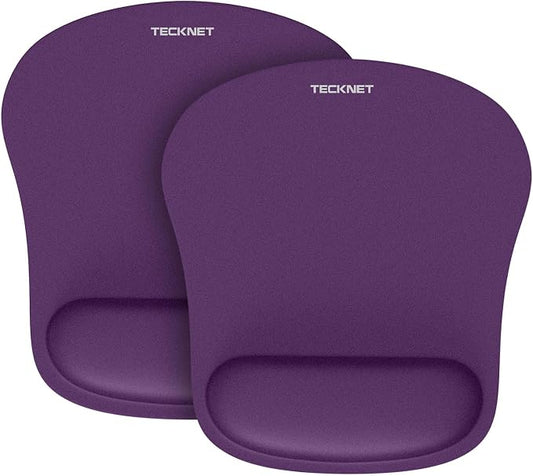 TECKNET 2 Pack Gaming Ergonomic Mouse Pad with Wrist Support Purple | Soft Memory Foam, Fast Rebound, Pain Relief，Waterproof Surface, Non-slip Base