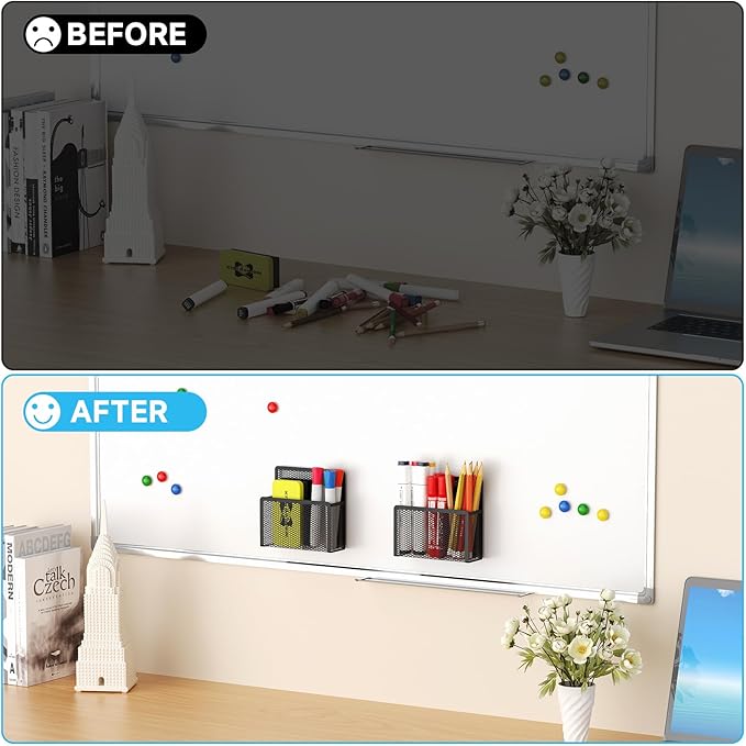 Marbrasse Magnetic Dry Erase Marker Holder, Mesh Pen Holder for Whiteboard，Magnet Pencil Organizer Storage for Refrigerator Locker Accessories Organizer for Home, School and Office(Black)