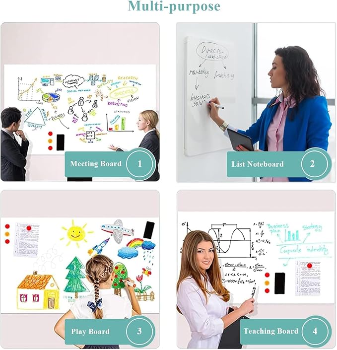 Huge Self-Adhesive Whiteboard Sticker: 94" x 47" Magnet Receptive Dry Erase Wall Film | No Ghosting Full Wall Covering & Blackboard Resurfacing | Peel & Stick Giant Decal