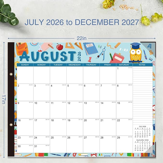 Desk Calendar 2026-2027 - 22" x 17", 18 Month Desk Calendar july 2026-2027 Dec, Large Monthly Desktop Calendar with Plastic Cover, Thick Paper, Corner Protectors - Colorful(2 Stickers Included)