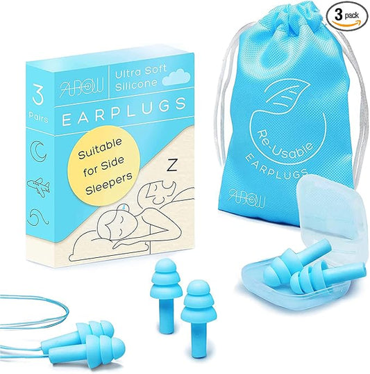 Soft Ear Plugs for Sleeping Noise Reduction, Made of Silicone, Suitable for Sleeping & Swimming, Soft Reusable Earplugs for Noise Reduction, Adjustable Size for Concerts & Snoring (3 Pairs)
