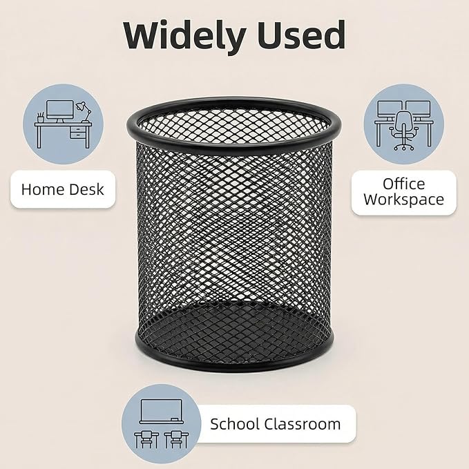 Pen Holder Mesh Pencil Holder Metal Pen Holder Cup Pencil Cup Holder for Desk Office Pen Organizer Black, 4 Pack
