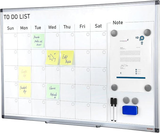 VEVOR Dry Erase Calendar for Wall, 36 x 24 Inches Whiteboard Calendar, Monthly Planner Magnetic Dry Erase Board, 1 Magnetic Erase & 2 Dry Erase Marker & Movable Tray for Restaurant Office Home School