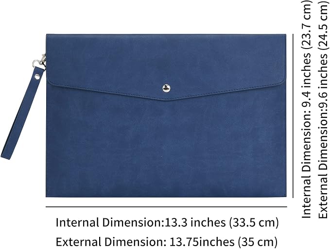 Wonderpool A4 PU Leather Envelope Documents File Portfolio Multifunction Folders Travel Bag for Paper Letter Stationery Organizer and Tablet Case PC Sleeve (Dark Blue)