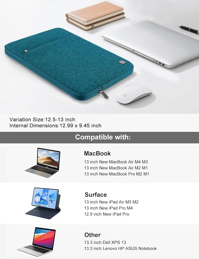 DOMISO Laptop Case Sleeve Cover for 13 inch MacBook Air M5(2026) M4 M3 M2 M1,Fits 13" MacBook Neo A18,MacBook Pro M2/M1,Compatible with 13 inch HP Dell ASUS Lenovo Notebook, Teal
