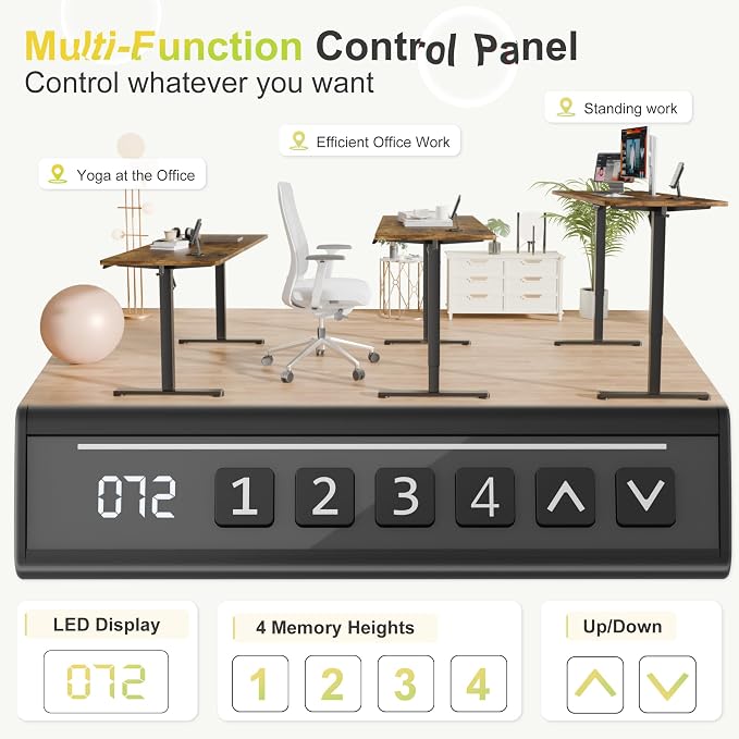 Furmax Electric Standing Desk, 63 x 24 Inches Sit Stand up Desk, Sit Stand Height Adjustable Home Office Desk with 4 Height Position Memory (Rustic Brown, 63)