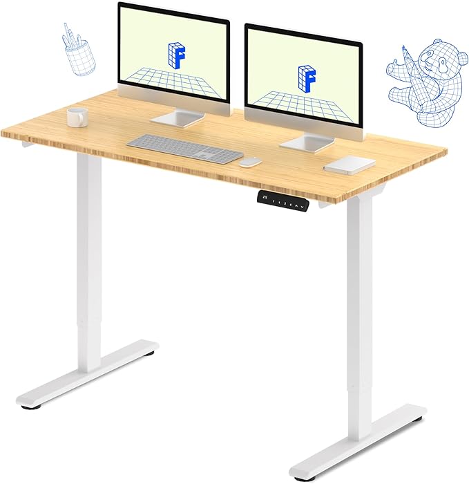 FLEXISPOT E3 Bamboo Dual Motor Electric Standing Desk 55 x 28 Sit Stand Up Desk, Holds 220 lbs, Adjustable Height w/ Memory Presets, Solid Bamboo Desktop & White Frame, Ships in 2 Boxes