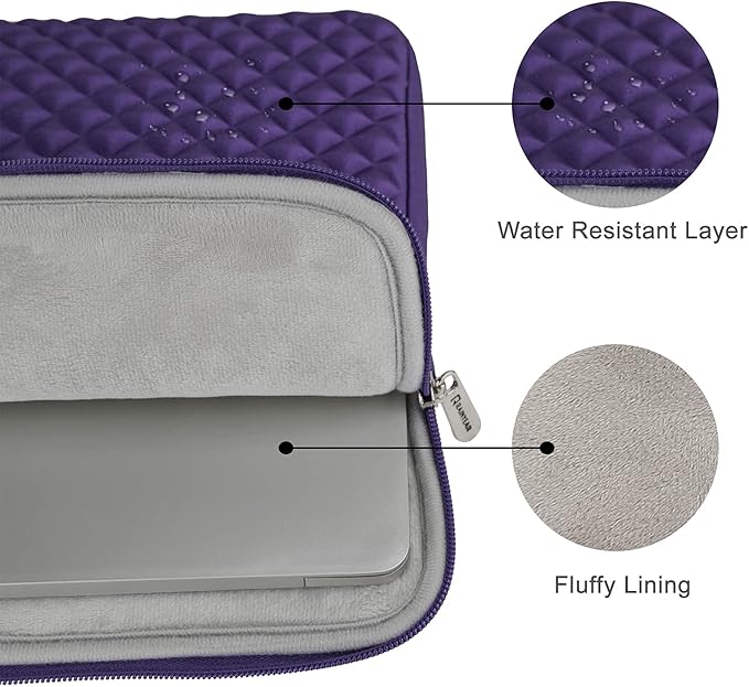 RAINYEAR 16 Inch Laptop Sleeve Diamond Foam Shock Resistant Protective Case Fluffy Lining Zipper Cover Carrying Bag Specially Compatible with New 16" MacBook Pro A2141 A2485 M1 M2 M3 M4(Purple)