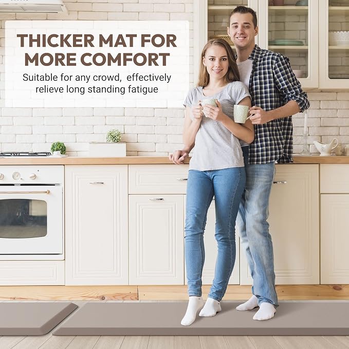 4/5 Inch Thick Kitchen Mat - Cushioned Anti Fatigue Mats for Kitchen Floor - Easy to Clean, Waterproof, Non-Slip Kitchen Rug for Sink, Office, Kitchen (22''x54'' Khaki)
