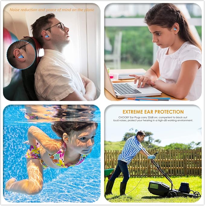 Earplugs for Sleeping Noise Cancelling Reusable Silicone Ear Plugs Suitable for Swimming Travel Snoring Airplanes Study Work Noisy Places（8Pairs）
