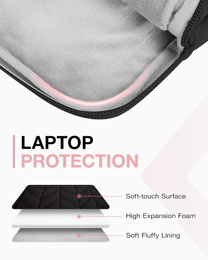 BAGSMART Laptop Case with Handle, Puffy Padded Laptop Bag Sleeve for Women, Portable MacBook Air/Pro Computer Case, 15-16 inch, Black