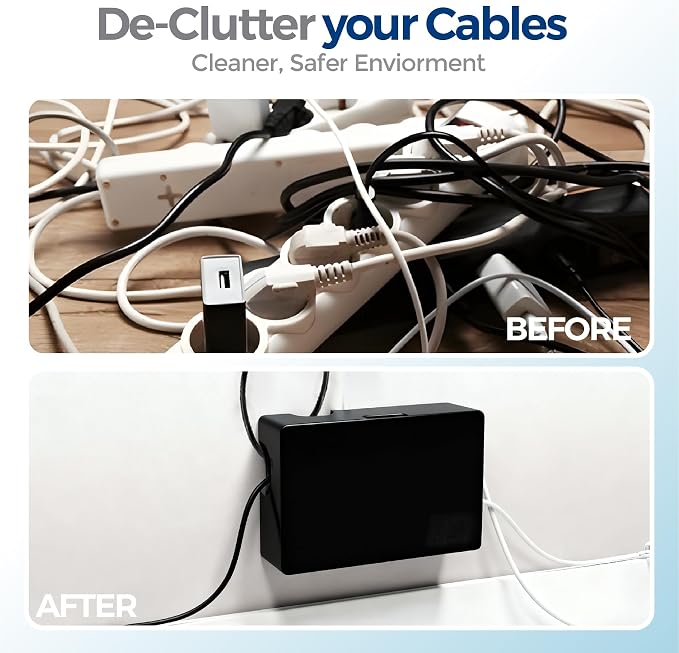 Cable Management Box with Included Mounting Hardware – ABS Cord Organizer (12,7 x 7,8 x 4,5 in) | Heat-Tolerant Power Strip & Cable Storage | Wall-Mountable or Floor Use