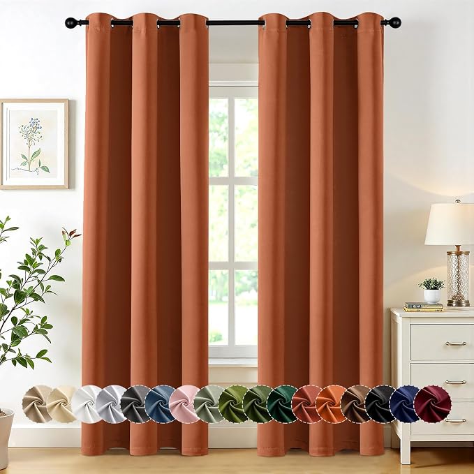 MIULEE Blackout Curtains for Bedroom Living Room 2 Panels, Thermal Insulated Room Darkening Drapes Grommet Noise Reducing Light Blocking Window Treatments 84 Inches Long 40x84 Inch Rust