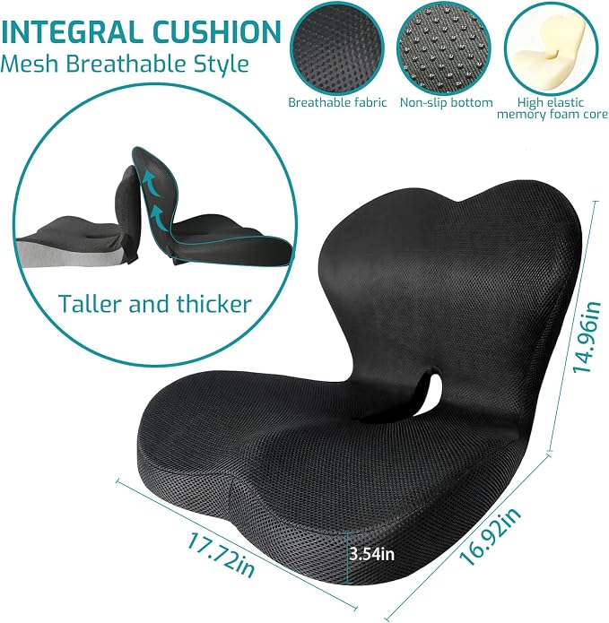 Memory Foam Seat Cushion,Office Chair Cushion with Lumbar Support for Back Pressure Relief, Car Seat Cushion with Adjustable Strap,Sciatica Pad Cushions for Car,Truck, Desk,Gaming Chair