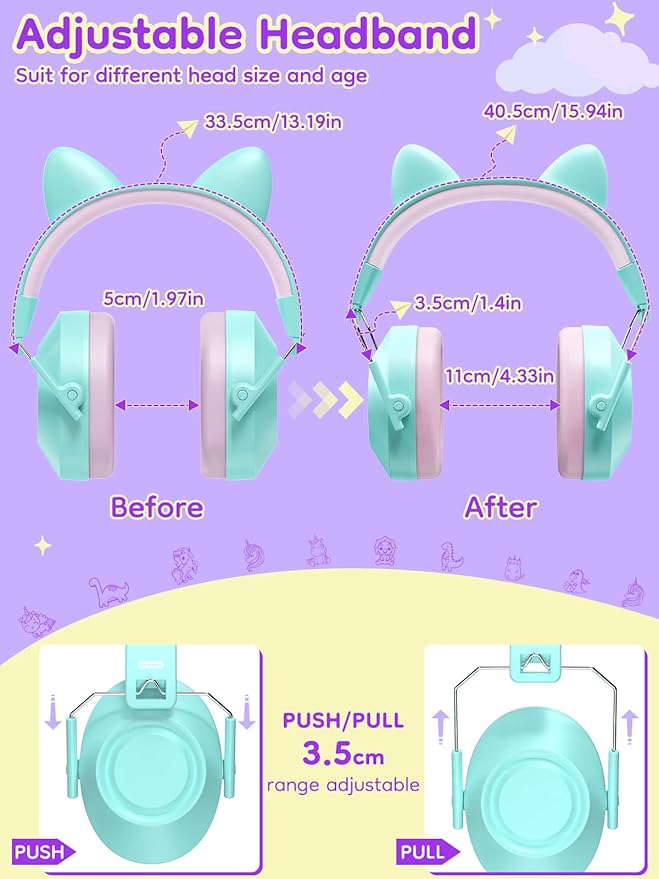 Noise Cancelling Headphones for Kids, SNR 32dB Noise Reduction Safety Ear Muffs for Autism Sensory, Hearing Protection for Monster Jam, Airplane, Firework Show with DIY Stickers -2Pack