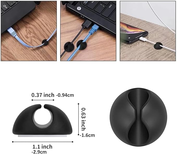 Cord Holder Cable Clips, 12PCS Black Self-Adhesive Wire Management Keeper Cord Organizer Charger Holder for Desktop USB Charging Cable Nightstand Power Cord Mouse Cable Wire PC Office Home (Black)