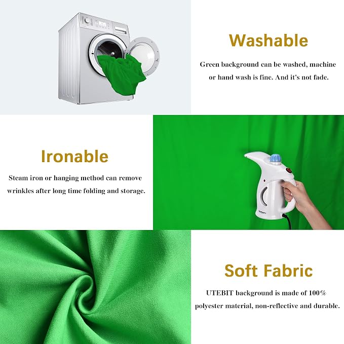 UTEBIT Green Screen Backdrop, 3.3X5 ft Photography Chroma Key Greenscreen Background Sheet for Background Removal,Thick Polyester Fabric Cloth Sheet for Photoshoot Video, Live Streaming(Backdrop Only)