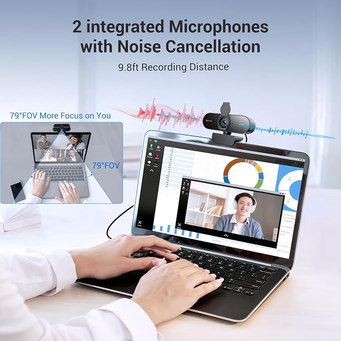 N newline 4K Webcam for PC with Tripod, PDAF Autofocus, 1080P@60FPS, 79° FOV, Low Distortion, 2 Noise Reduction Mics, Privacy Cover, Plug&Play, PC Camera for Skype, Teams, Zoom, NewEye 62 Kit