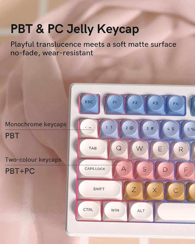 PBT Keycaps, Matte Rainbow Jelly Keycaps for MX Switches Mechanical Keyboard, MOA Profile, 129 Keys Macaron Cute Custom Key caps, Compatible with 60%, 65%, 75%, TKL, 96%, Full-Sized Layout