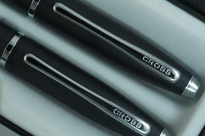 A.T. Cross Cross Matte Black Selectip Gel Ink Medium Point Calais Rollerball Pen and Ballpoint Pen Luxury gift Set