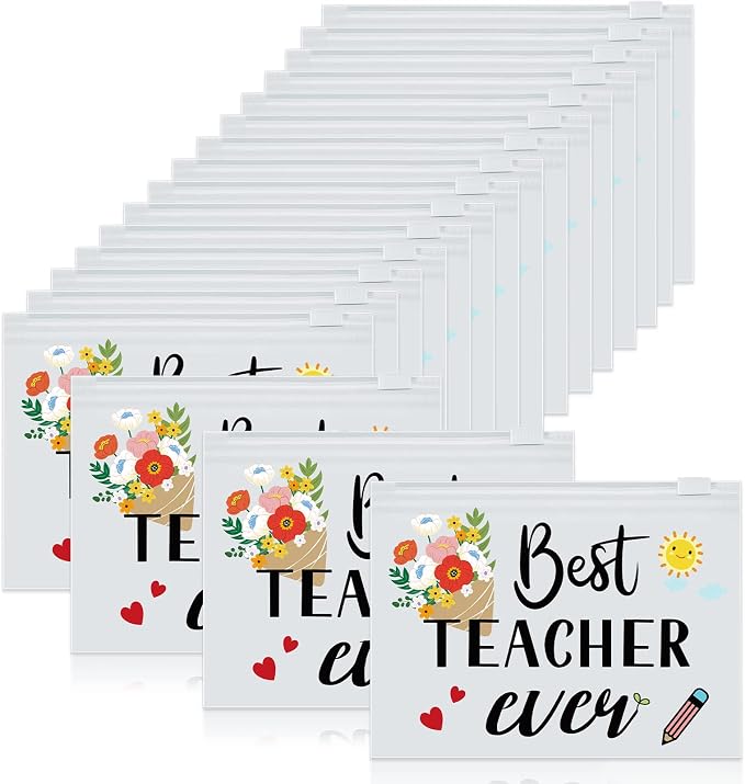 60 Pcs Teacher Appreciation Gifts Bulk Best Teacher Ever Small Waterproof Makeup Toiletry Bag Pouch Cosmetic Pencil Bag Thank You Gifts for Women Men Travel Back to School Season Supplies
