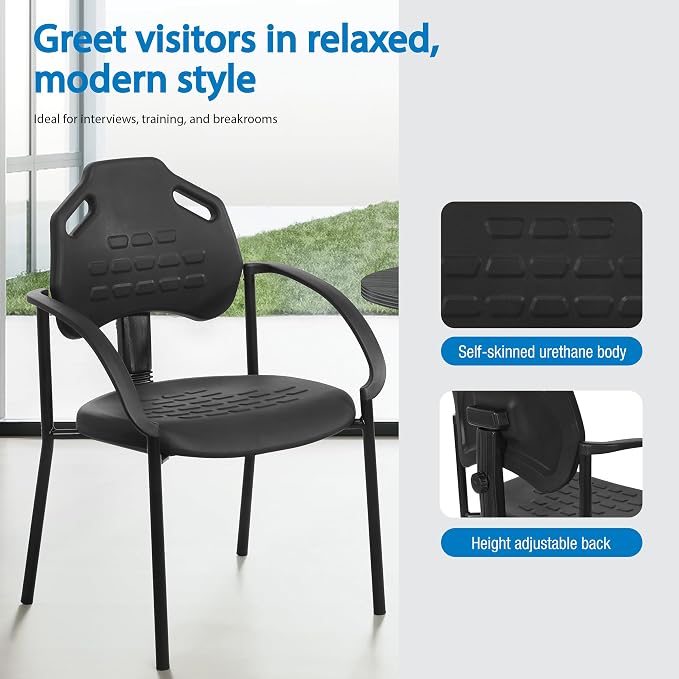 Office Star KH Series Ergonomic Self-Skinned Urethane Adjustable Vocational Commercial Chair, Guest Chair with Arms