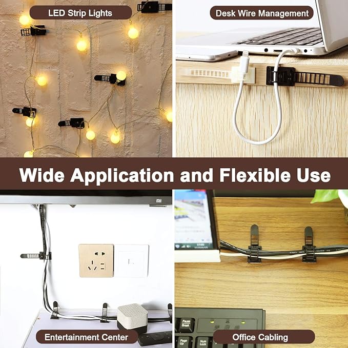 100Pcs Adhesive Cable Management Clips with 50Pcs Zip Ties, Adjustable Nylon Cable Strap Ties Wire Clips Clamps Organizer with Strong Adhesive Tape, Extra Screw & Hole - 3.55 Inch Black