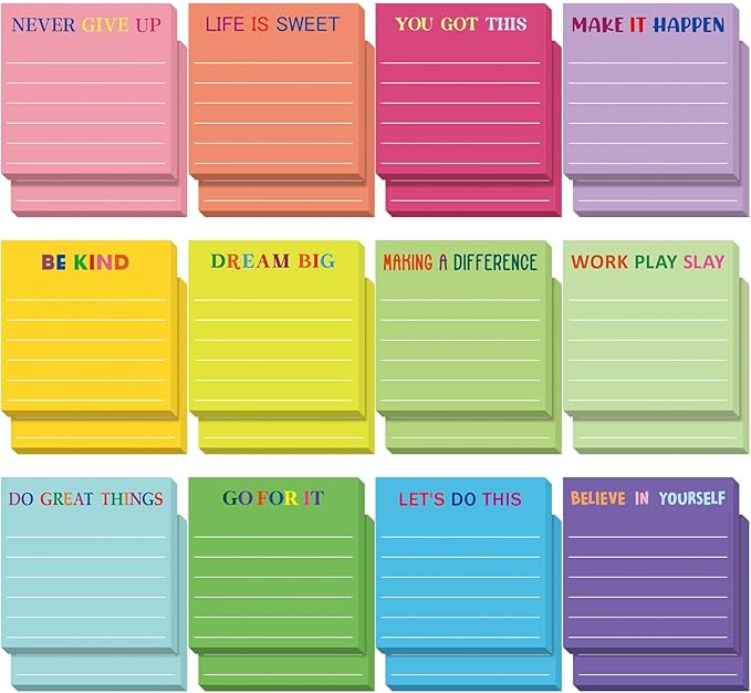 Yinder 24 Pcs Inspirational Sticky Notes Thank You Gift Motivational Sticky Note Pad Employee Appreciation Gift Bulk for Staff Coworker Teacher Nurse Office Groups 3 x 3'' (Motivational,Dark Color)
