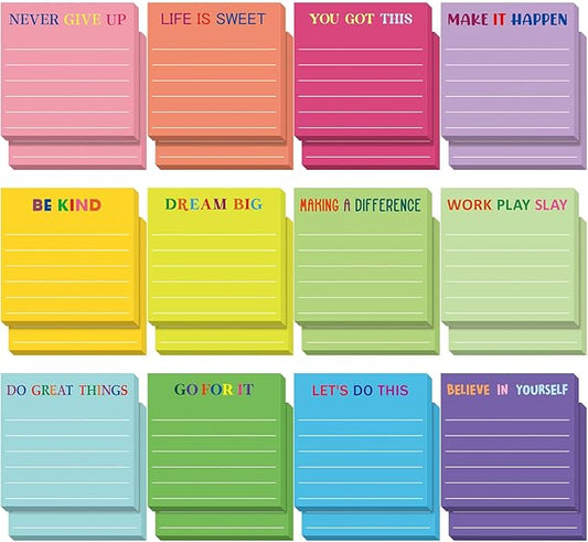 Yinder 24 Pcs Inspirational Sticky Notes Thank You Gift Motivational Sticky Note Pad Employee Appreciation Gift Bulk for Staff Coworker Teacher Nurse Office Groups 3 x 3'' (Motivational,Dark Color)