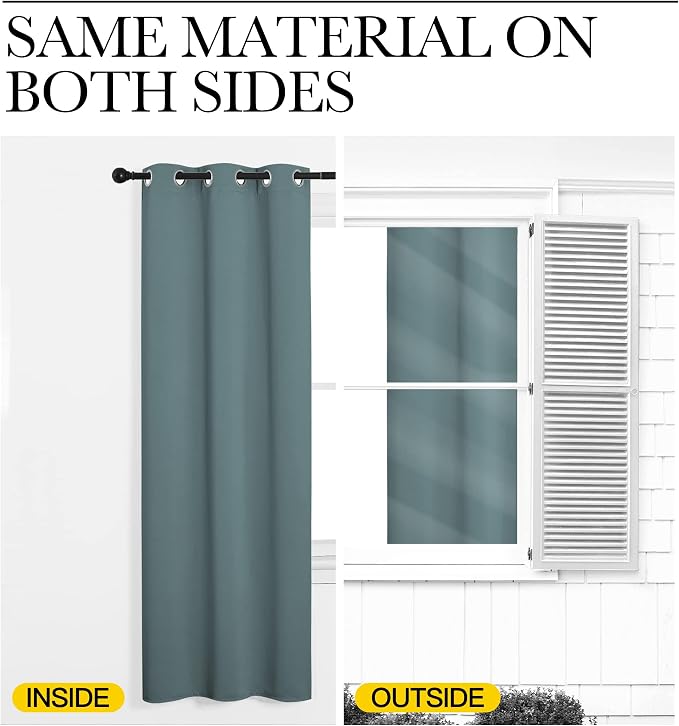NICETOWN Black Out Curtain Panel Shade, Single Piece, 34 inches Wide by 72 inches Long, Greyish Blue, Solid Energy Efficient Eyelet Top Window Blind for Guest Room