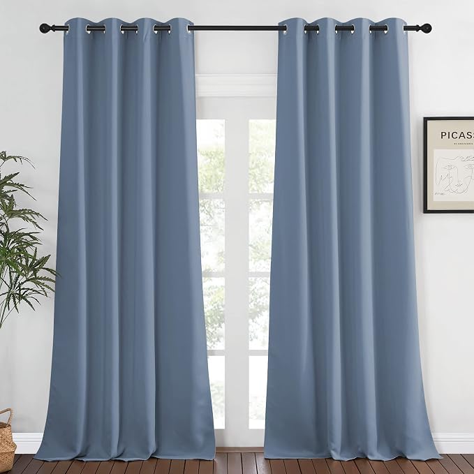 NICETOWN Extra Long Room Darkening Drape - (W52 x L108, Stone Blue, Sold as 1 Panel) Window Treatment Light Blocking Privacy Curtain Panel for Living Room