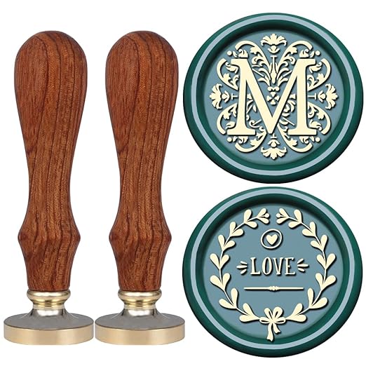 Flower Initial Alphabet M Wax Seal Stamp & Eucalyptus Love Sealing Stamp with Wax Stamp Brass Head Ideal for Wedding Invitations Gift Wrapping Christmas (Floral M)