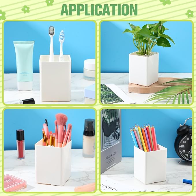 8 Pcs White Acrylic Pen Holder for Desk, Pencil Cup Bulk Makeup Brush Storage Organizer, Desktop Pencil Cup Stationery Desktop Stationery Organizer for Office School Home Supplies