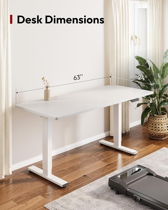 SANODESK Height Adjustable Electric Standing Desk 63x24 Inches, Sit Stand Desk with Splice Board for Home Office, Ergonomic Computer Workstation, Study & Gaming, White Frame/White Top