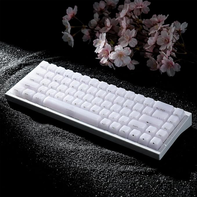 White Jelly Keycaps - Ceramic Style, Clear Translucent Crystal Keyccaps | Tsungup 119 Keys Side Print Custom Key Caps Keyboard Keycap Set for 60%,65%,75%,100% Mechanical Keyboards(MDA Profile)