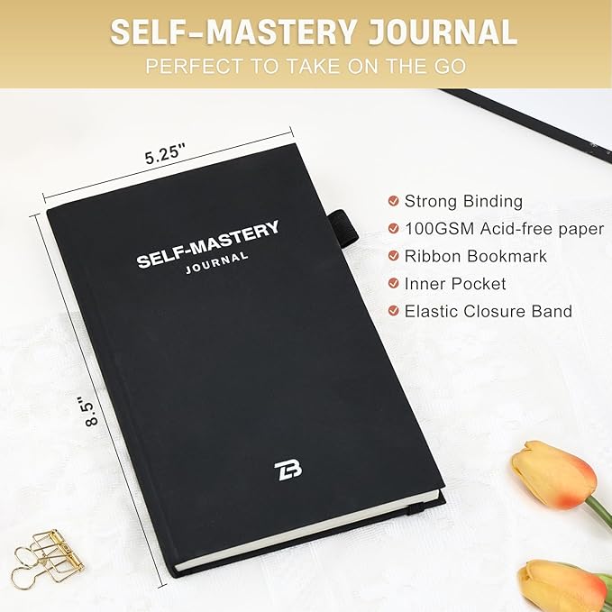 Productivity & Self-Mastery Journal for Men: Gratitude, Mental Health and Manifestation Diary for Mindfulness | Guided Daily Planner for Reflection, Positivity, Personal Growth and Self Care, Black