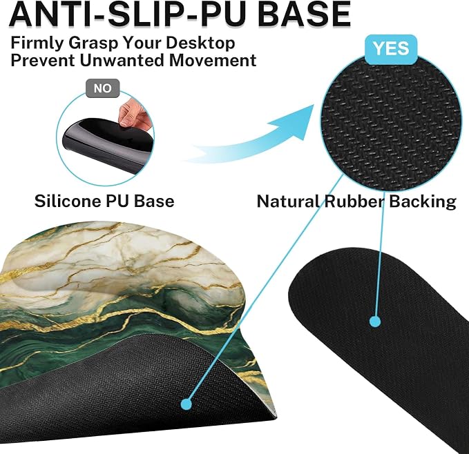 Britimes Marble Abstract Gold Green Modern Ergonomic Mouse Pad Set with Wrist Rest Non-Slip Rubber Base Wrist Cushion Support and Coasters Mousepad with Wrist Support for Computer Keyboard and Desk