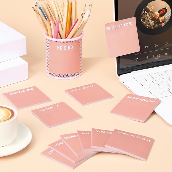 Yinder 24 Pcs Inspirational Sticky Notes Thank You Gift Motivational Sticky Note Pad Employee Appreciation Gift Bulk for Staff Coworker Teacher Nurse Office Groups 3 x 3'' (Inspire,Pink)