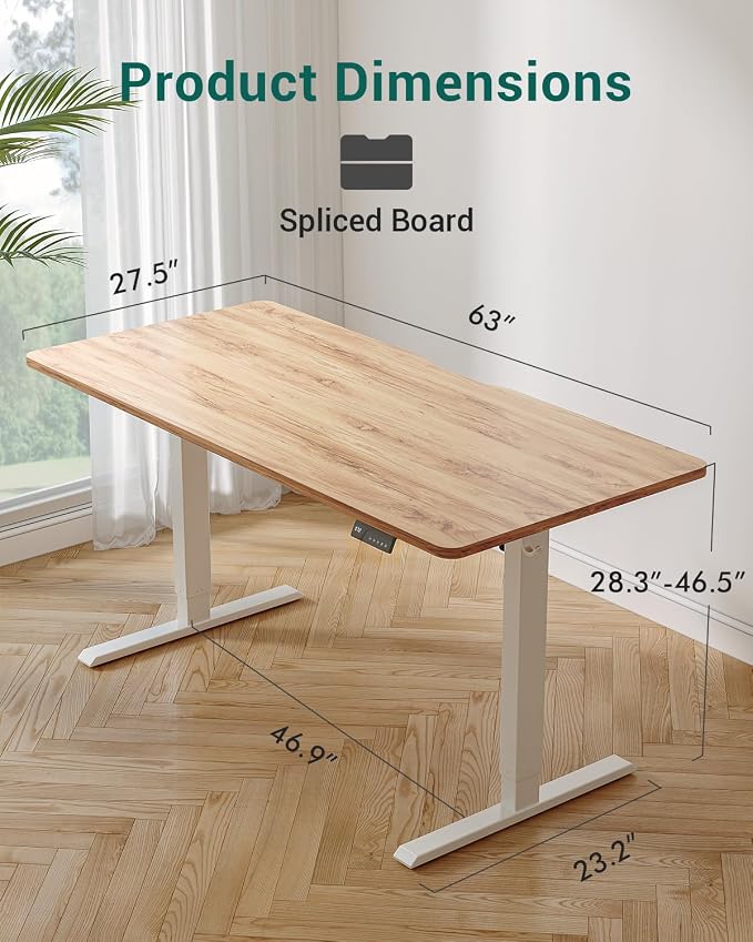 CubiCubi 63 x 28 Large Standing Desk, Height Adjustable Electric Computer Desk, 28" Deep Desktop, Sit Stand up Home Office Workstations with 4 Preset Heights, Light Rustic