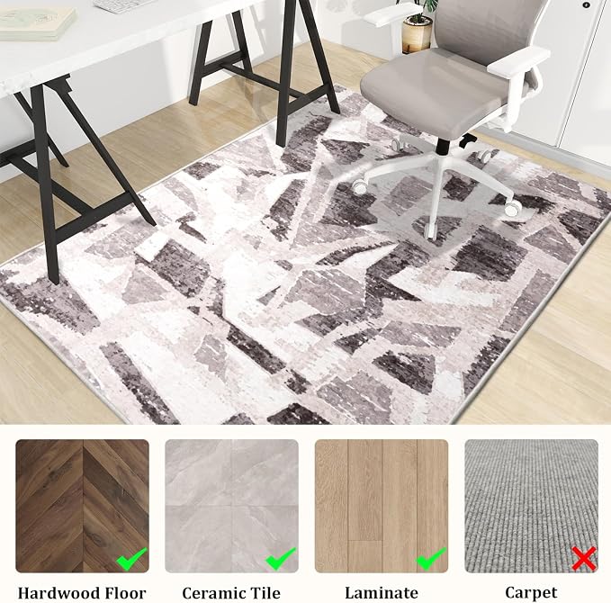 Office Chair Mat for Hardwood Floor, 48"x36" Easy Glide Computer Desk Mat Protector for Rolling Chair Under Desk Rug Nonslip Backing, Machine Wash (Modern)