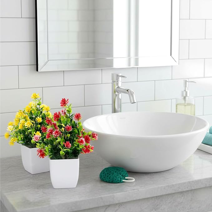 CEWOR Fake Flowers 4 Packs Artificial Plants Indoor Mini Eucalyptus Flowers Decorations for Spring Desk Wedding Bathroom Office Home Room Table Decor Indoor Outdoor