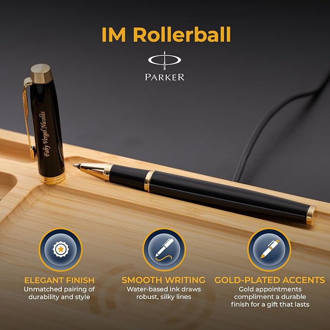 Parker IM Engraved Capped Rollerball Pen, Black Lacquer with Gold Trim, Personalized Gift for Executives, Graduation, Retirement, Career Advancement, Bar Passage, Parker Gift Box Included