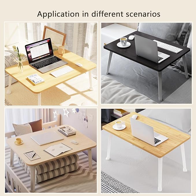 Foldable Laptop Desk for Bed, Bed Laptop Table, Foldable Portable Lap Bed Tray, 23.6 Inch Floor Table for Drawing, Reading and Writing, Oak